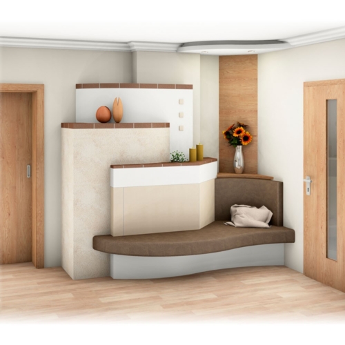 Kachelofen Landhaus-Stil mit Ofenbank