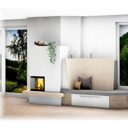 Grundofen mit Eckfenster, Sitzfenster und Liege