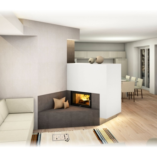 Moderner Tunnelofen als Kachelofen mit indirekter Beleuchtung