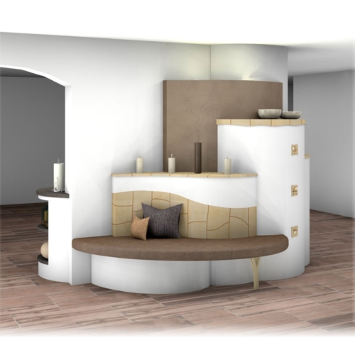 Kachelofen als Raumteiler mit Kummer-Keramik