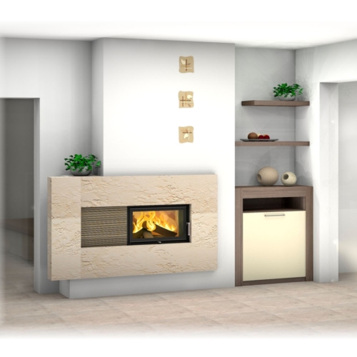 Moderner Grundofen mit großem Sichtfenster mit Kummer-Keramik