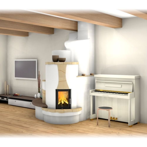 Kachelofen Raumteiler mit Kummer-Keramik