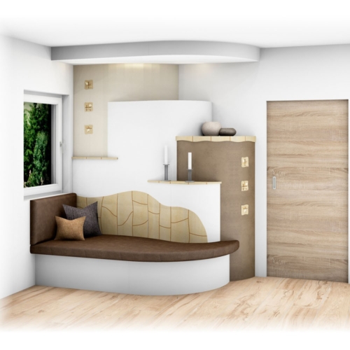 Kachelofen Landhaus Handkeramik mit Liegefläche