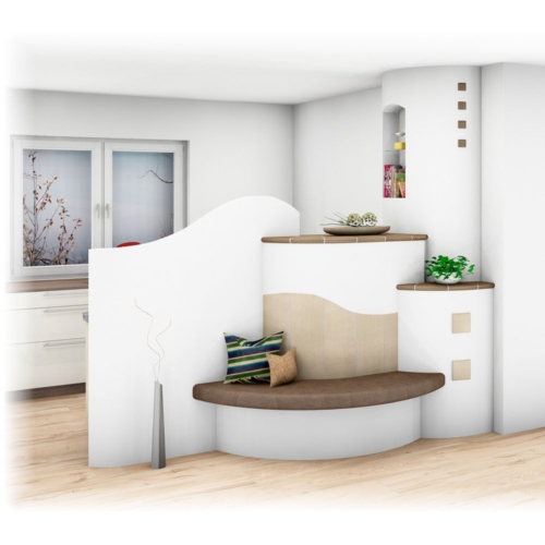 Kachelofen Landhaus mit Bank