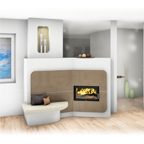 Kachelofen Modern Tunnelofen mit Bank_