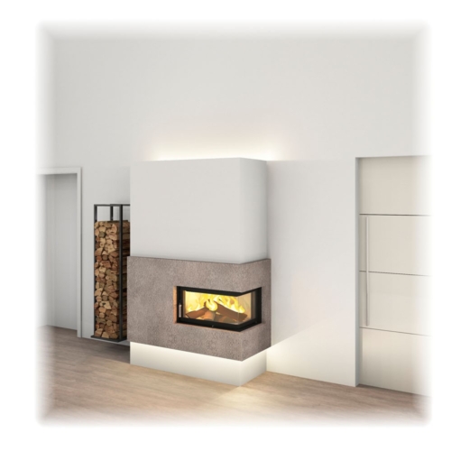 Kachelofen Modern mit Ecksichtfenster