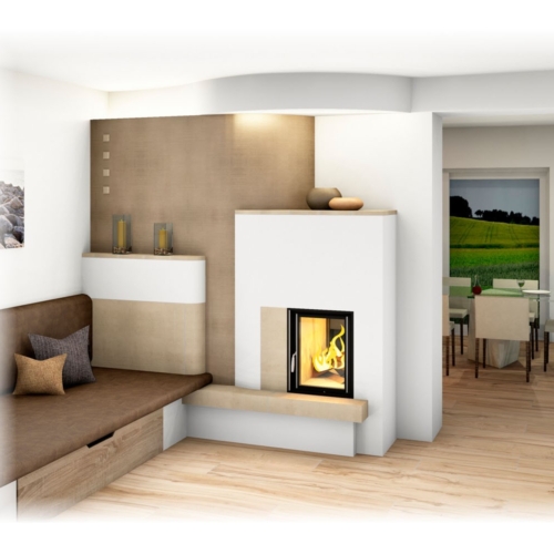 Kachelofen Modern mit Sichfenster und Liegefläche