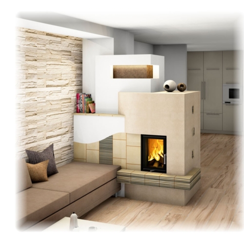 Kachelofen mit Handkeramik Modern