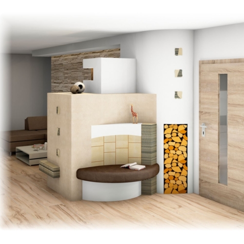 Kachelofen mit Handkeramik Modern