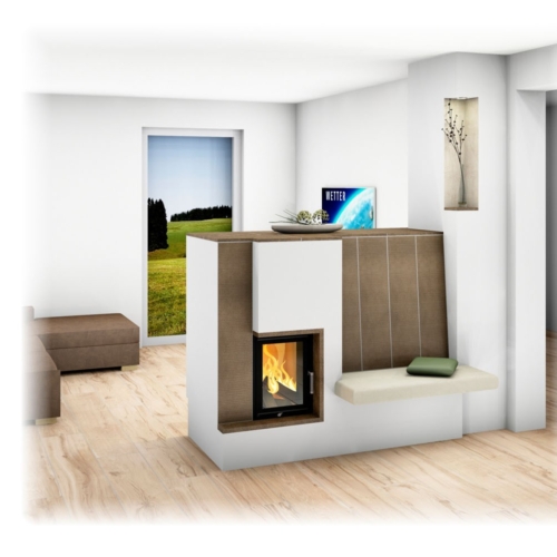 Kachelofen mit Sichtfenster und Bank_1