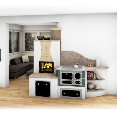 Tischherd Rustikal mit Kachelofen