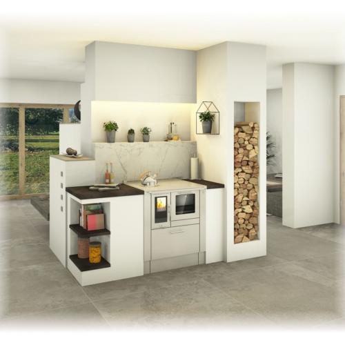 Fertigherd Modern mit Holzlager