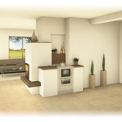 Fertigherd Modern mit Kachelofen