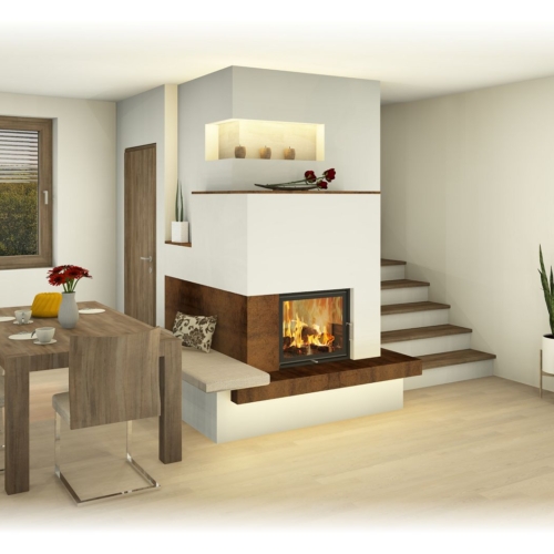 Kachelofen - mit Bank und Stiegenaufgang