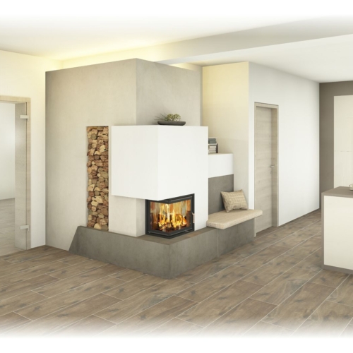 Kachelofen - mit Eckfenster, Holzlager und Bank