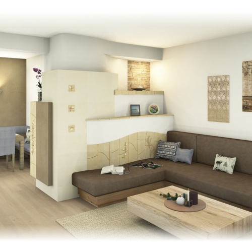 Kachelofen - mit Handkeramik und Liegefläche