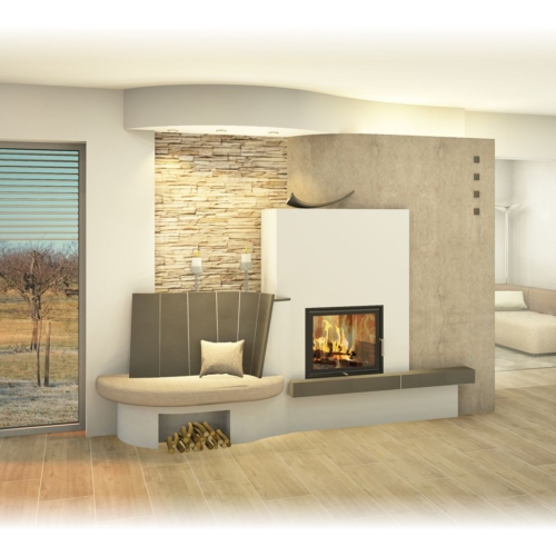 Kachelofen - mit Sichtfenster, Rückenlehne und Deckengestaltung