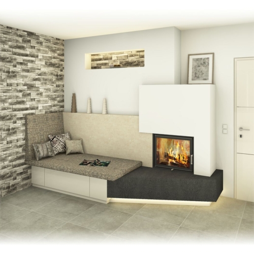 Kachelofen - mit Sichtfenster und Liegefläche