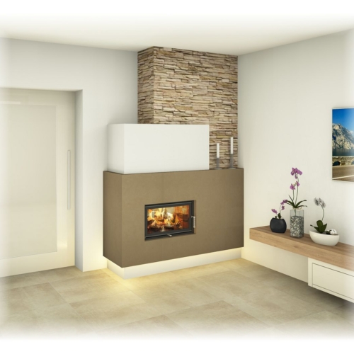 Kachelofen - mit Sichtfenster und Steinverblender