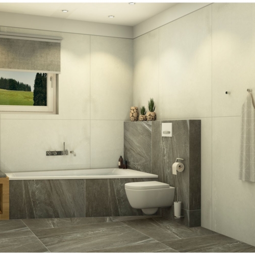 Badezimmer mit Badewanne und 100x100 Fliese Großormatkeramik Tilestone (3) Badezimmer mit Badewanne und 100x100 Fliese Großormatkeramik Tilestone (3)