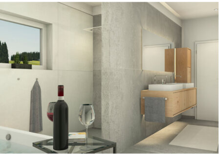 Badezimmer mit Großformat Fliesen Boden und Wand 120x120 Saime Ferrocmento (3) 