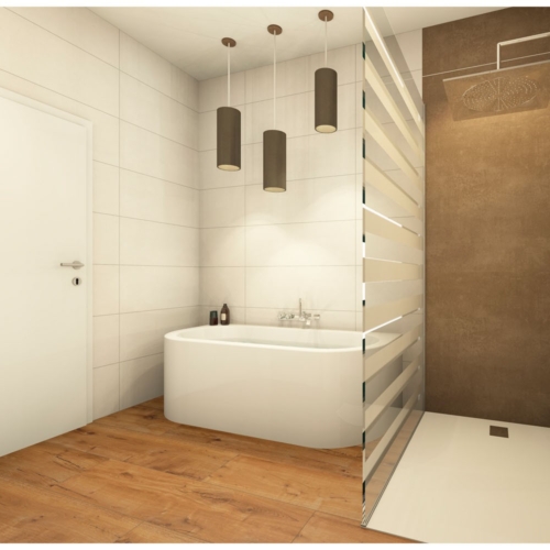 Großformat in der Dusche + Freistehende Badewanne + Holzoptik Bodenfliese 30x120 Del Conca (3)