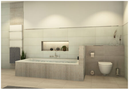 Modern Villeroy & Boch Metalyn 60x120 Badfliesen - Grau Töne mit Nische Beleuchtet (2)