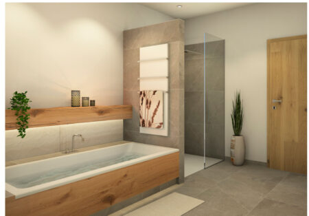 Badezimmer-Fliesen Variante 3 Marazzi Essenziale 40x120 Dekorfliese und Stonerock 60x120