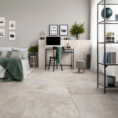 Wohnbereich mit Großformat-Fliesen