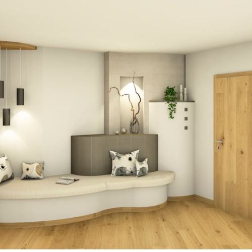 Kachelofen mit Liegefläche und Keramik