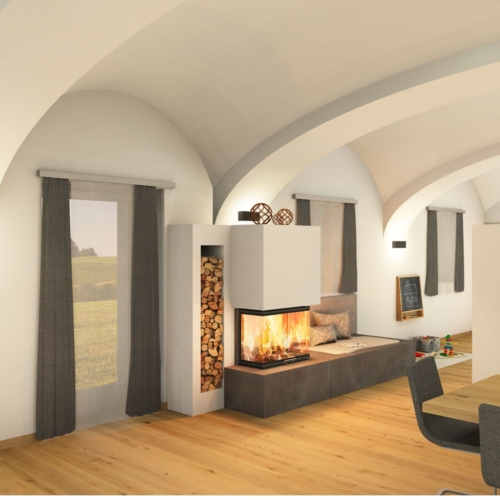 Moderner 3 Seit Heizkamin trifft auf Gewölbe von alten Bauernhaus (1)