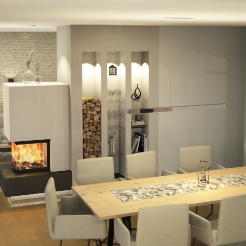 Raumteiler mit Heizkamin und Holzlager in Niederösterreich