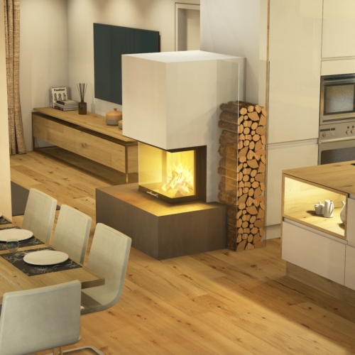 Heizkamin mit Holzlager
