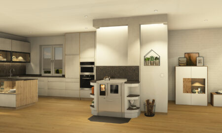 Moderne Küche mit Holzofen in Perg