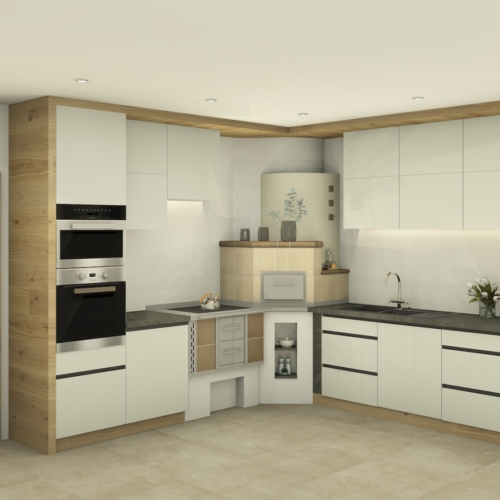 Holzofen in Küche integriert in Niederösterreich