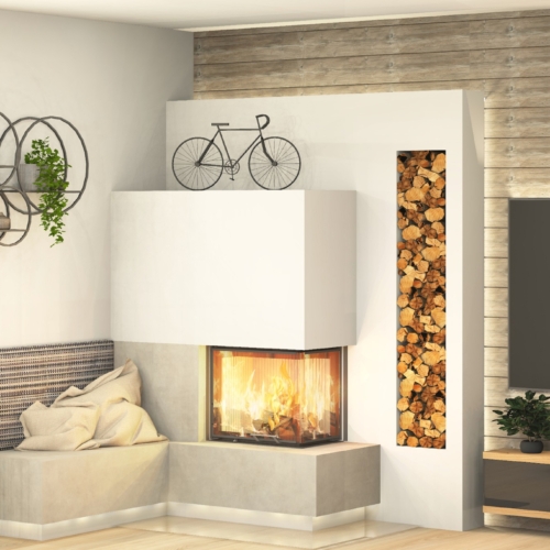 Heizkamin als Eck-Lösung im Wohnzimmer