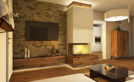 Kamin mit Holz-Optik, Leonding
