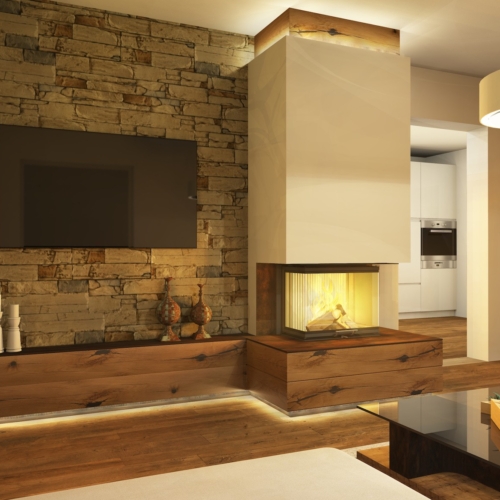 Kamin mit Holz-Optik, Leonding