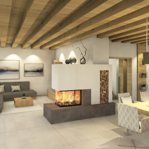 Heizkamin als Raumteiler in Linz