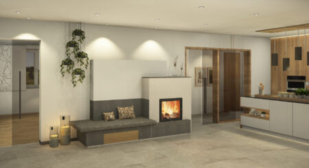 Kamin mit Sitzbank im Essbereich, Amstetten