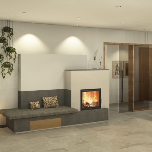 Kamin mit Sitzbank im Essbereich, Amstetten