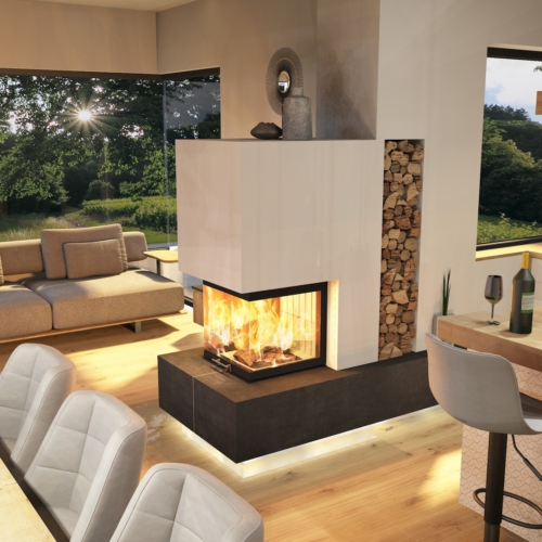 Heizkamin mit Sichtfenster und indirekter Beleuchtung