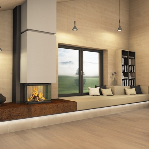 Edler Heizkamin, kombiniert mit Sitzfenster