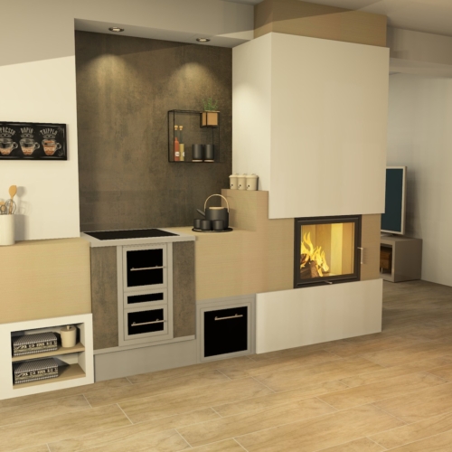 Moderner Kachelofen mit Tischherd in Bad Kreuzen