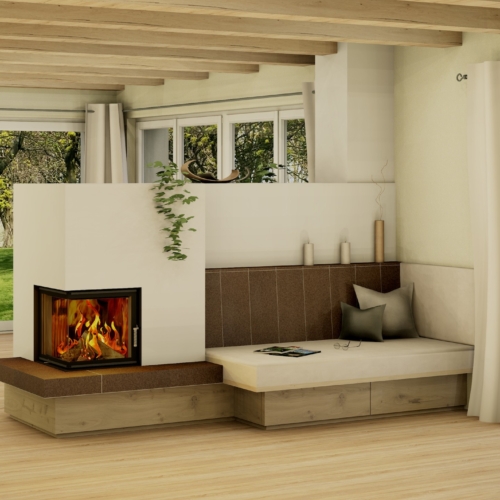 Moderner Kachelofen mit Sitzbank in St. Georgen