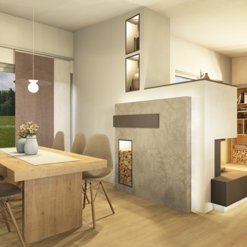 Heizkamin - Rückseite mit Holzlager