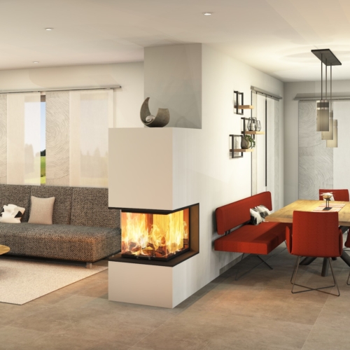 Minimalistischer Kamin als Raumteiler in Schwertberg